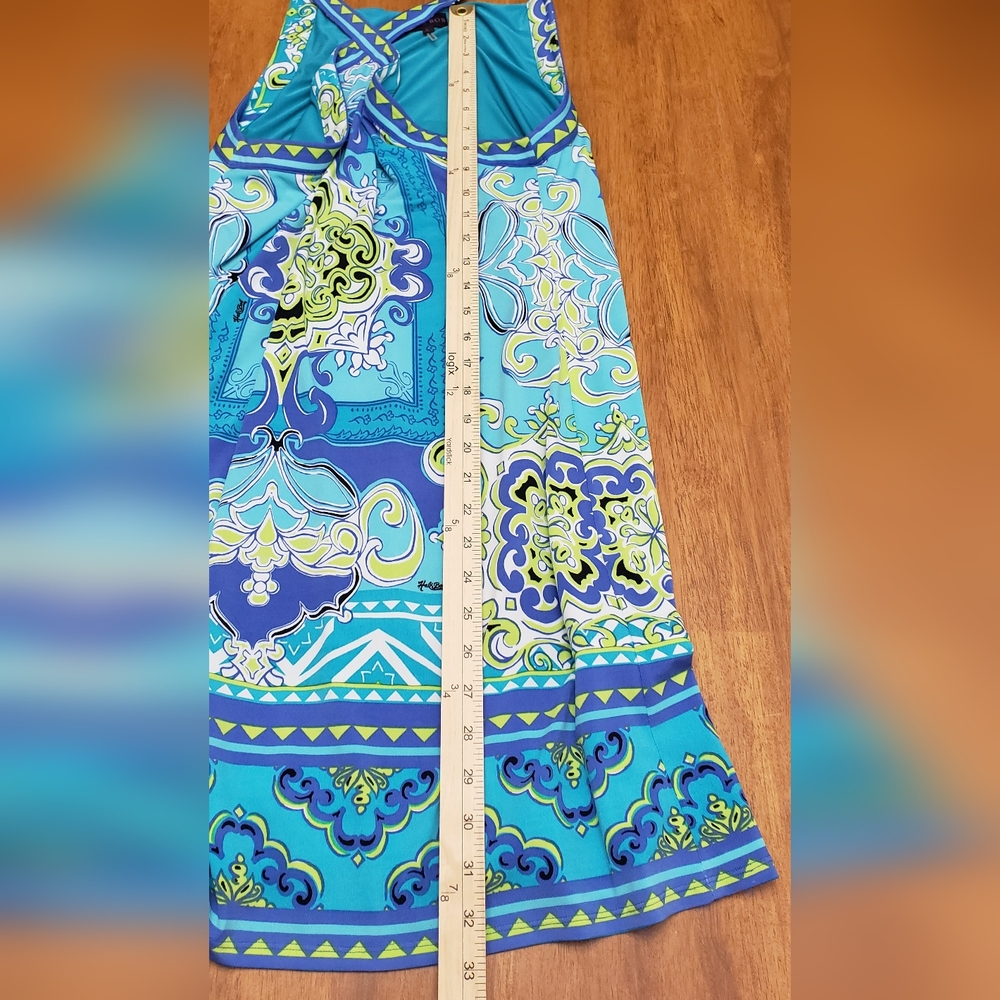 Hale Bob Blue & Aqua Printed Rare Crossback/Front Mini Dress Lining Large - Picture 5 of 8